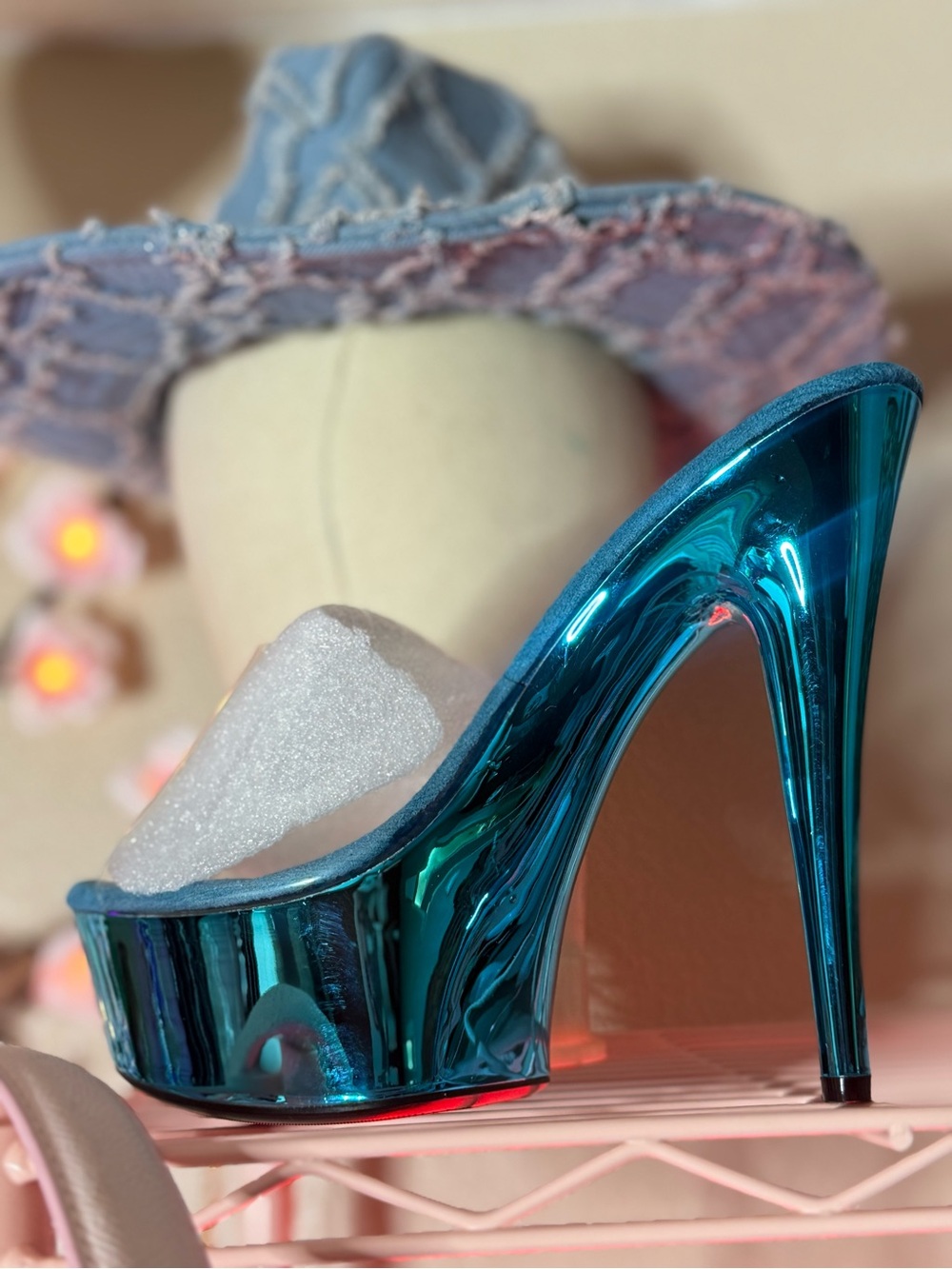 Women's Teal Metallic High Heel Slide